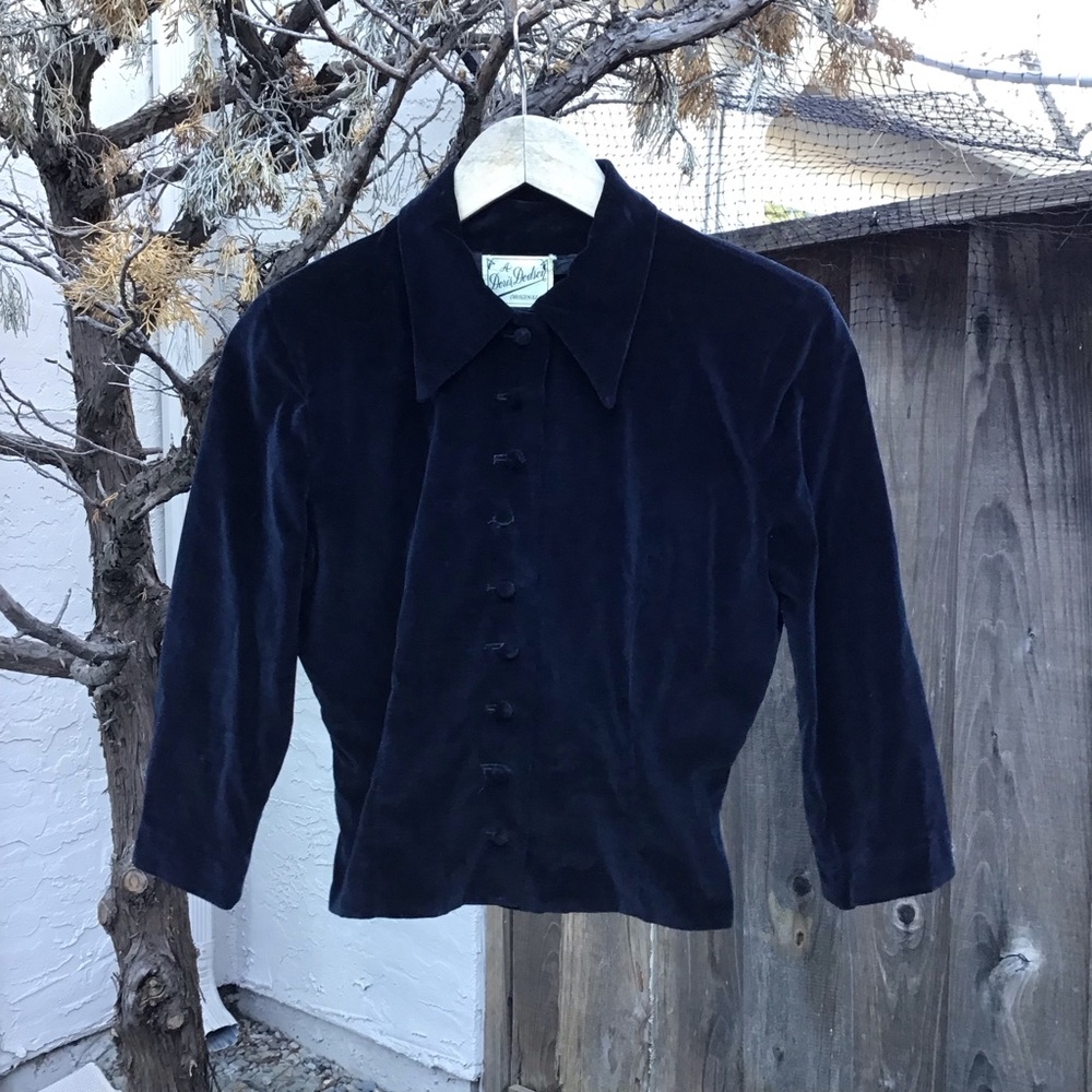 1950s Doris Dodson Velvet Top Black Womens Size 11 Cropped Button Front Vintage